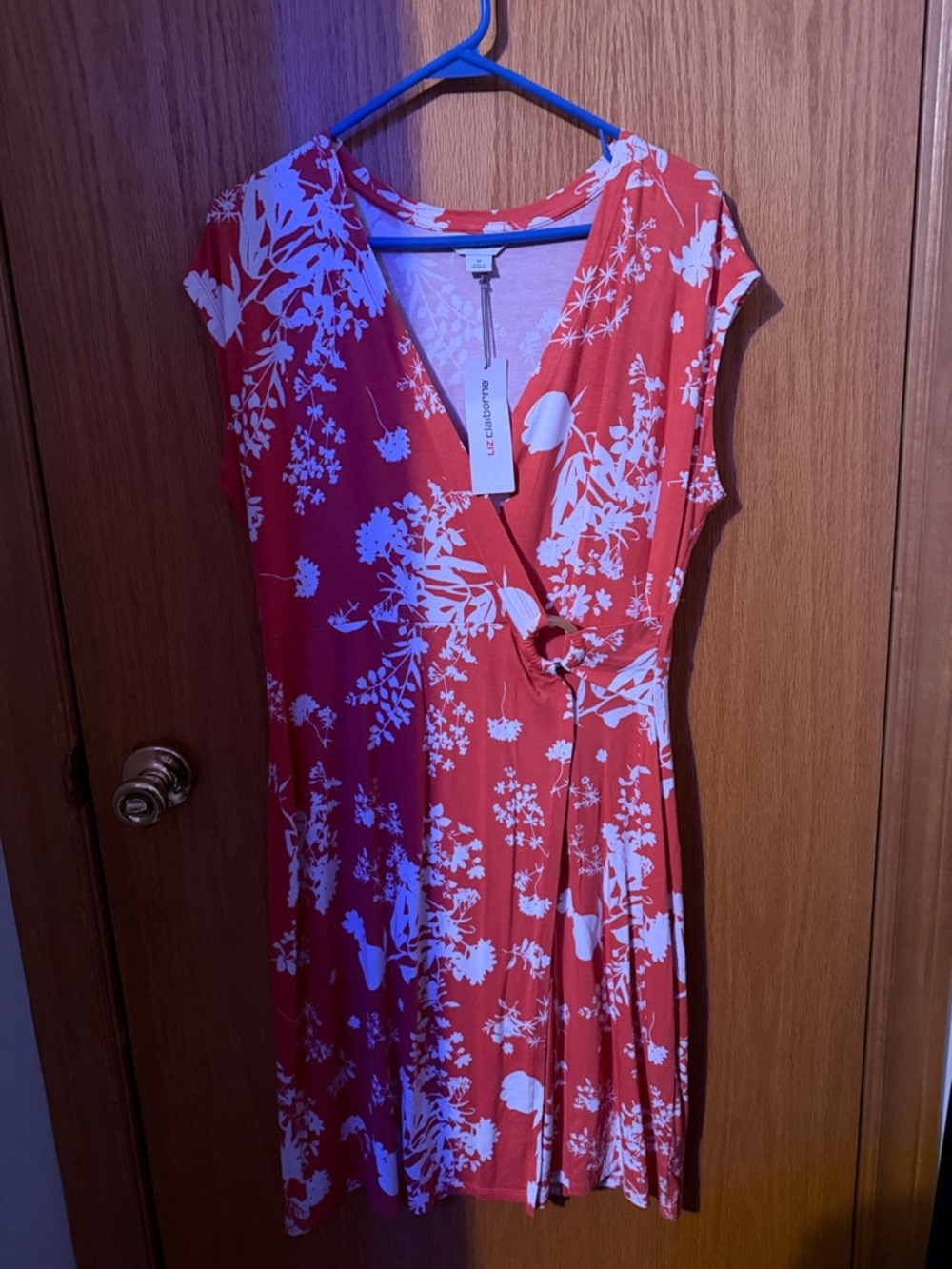 Liz Claiborne Coral and White Floral Midi Dress